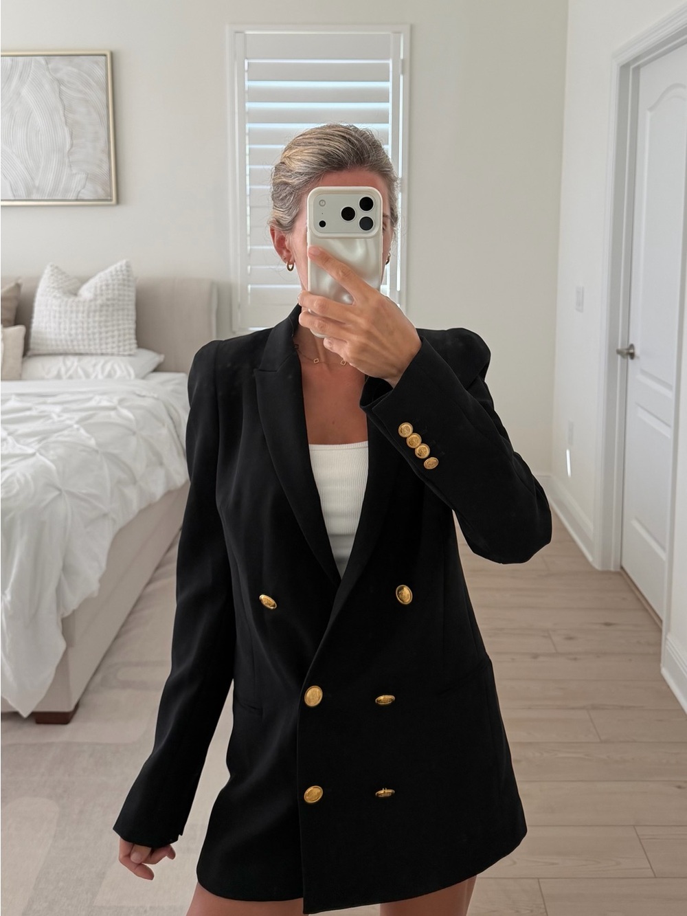 Zara Black Double-Breasted Blazer with Gold Buttons
